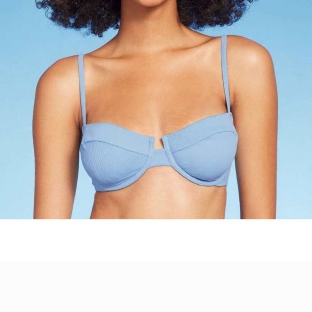 Blue Swim Bra with Underwire and Adjustable Straps